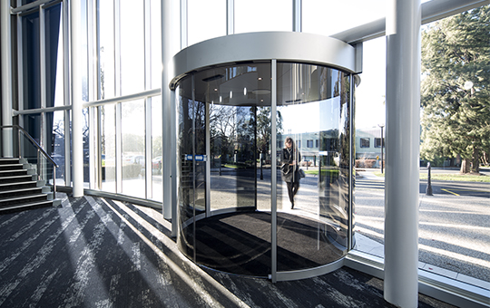 Record curved sliding door office